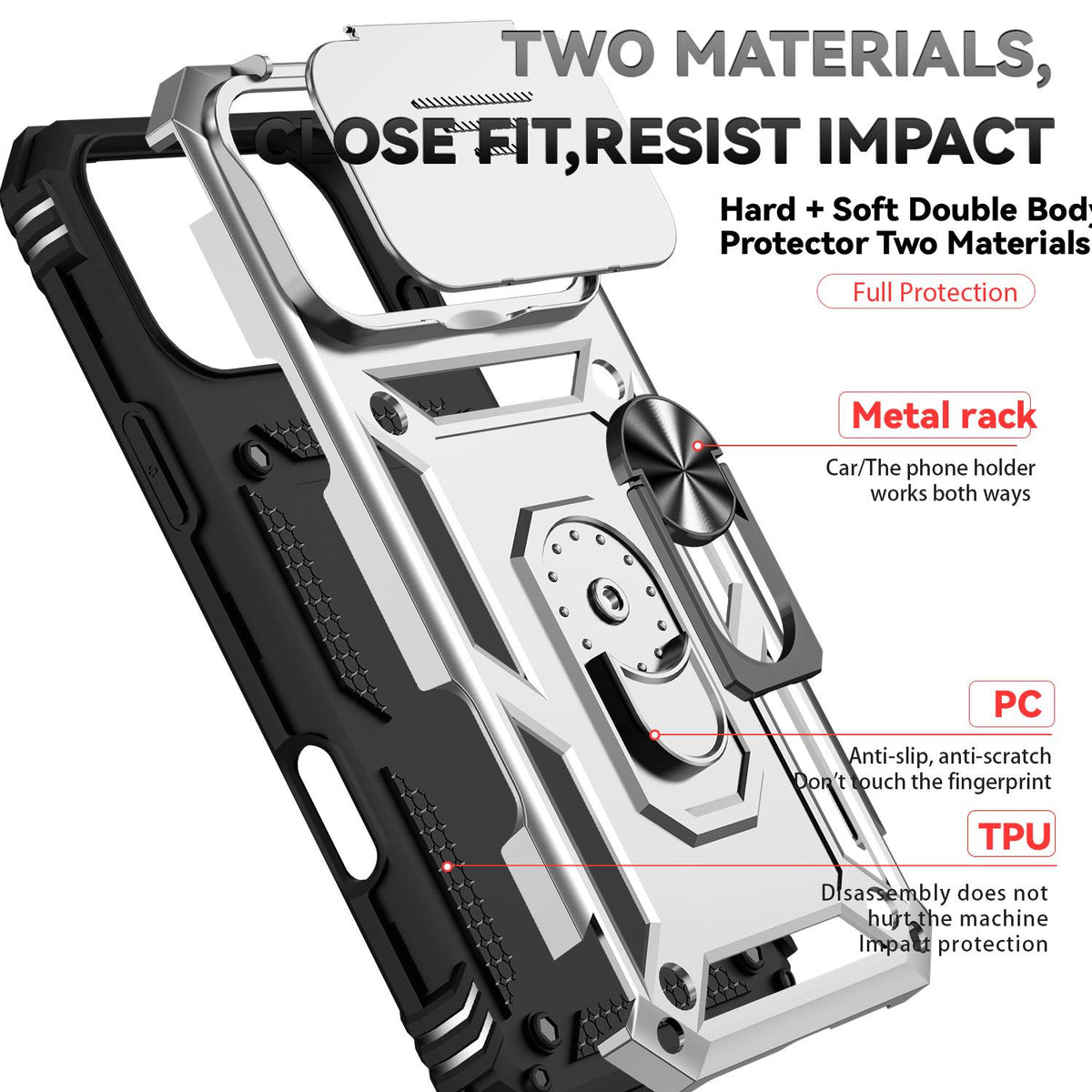 Compatible with iPhone 18 Pro Max Sliding Camshield Holder Phone Case - Silver