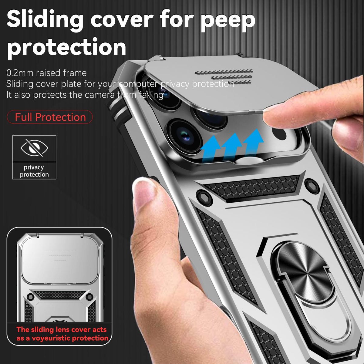 Compatible with iPhone 18 Pro Max Sliding Camshield Holder Phone Case - Silver