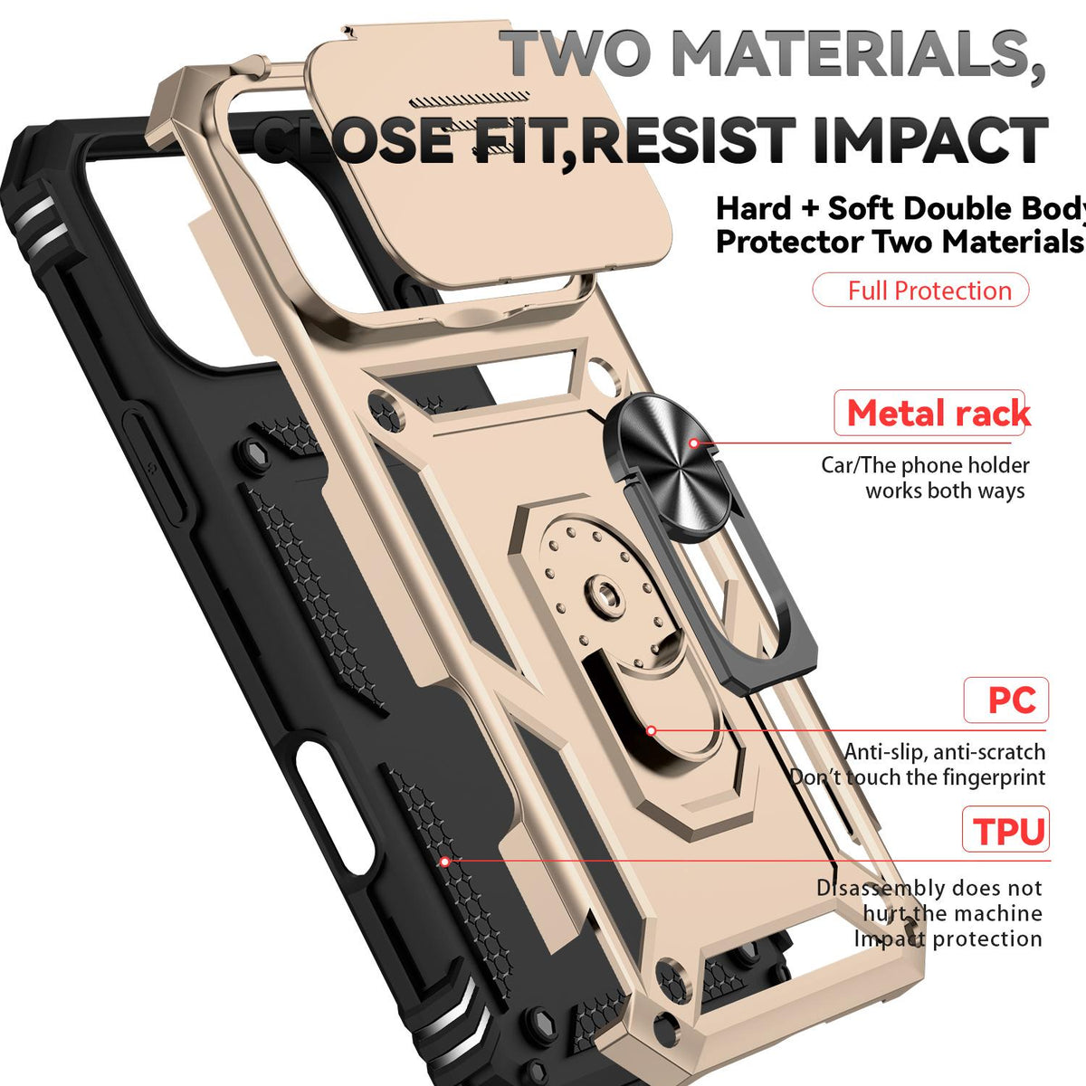 Compatible with iPhone 18 Pro Max Sliding Camshield Holder Phone Case - Gold