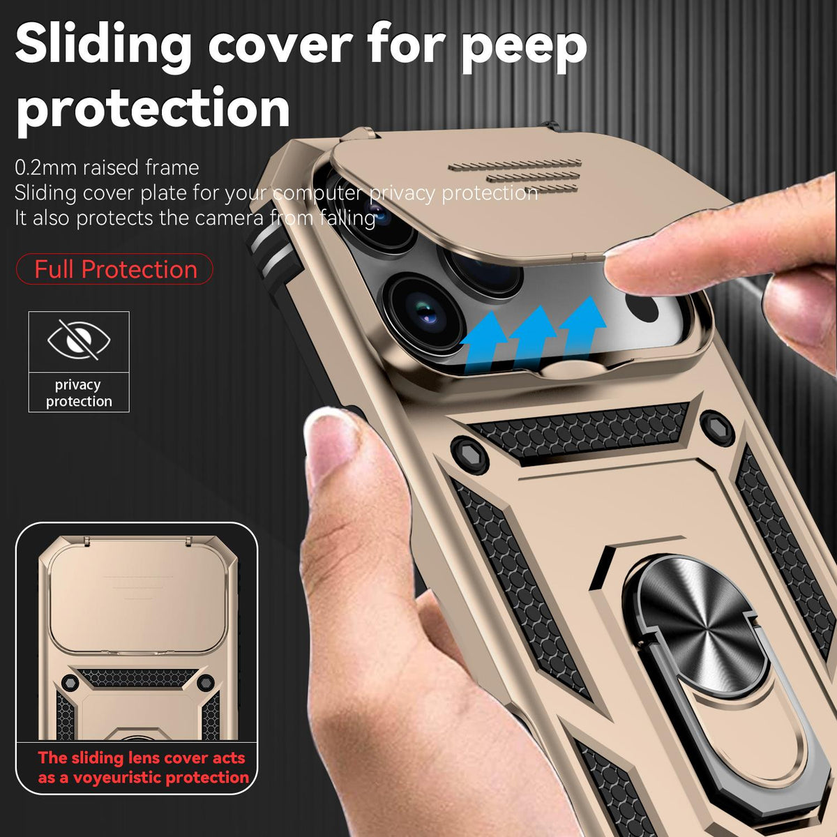 Compatible with iPhone 18 Pro Max Sliding Camshield Holder Phone Case - Gold