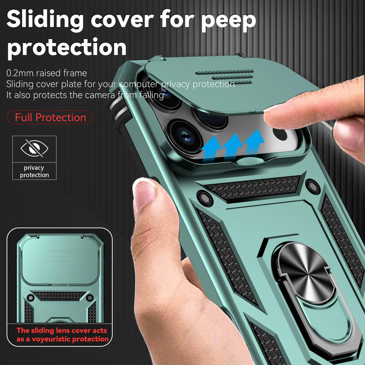 Compatible with iPhone 18 Pro Max Sliding Camshield Holder Phone Case - Dark Green