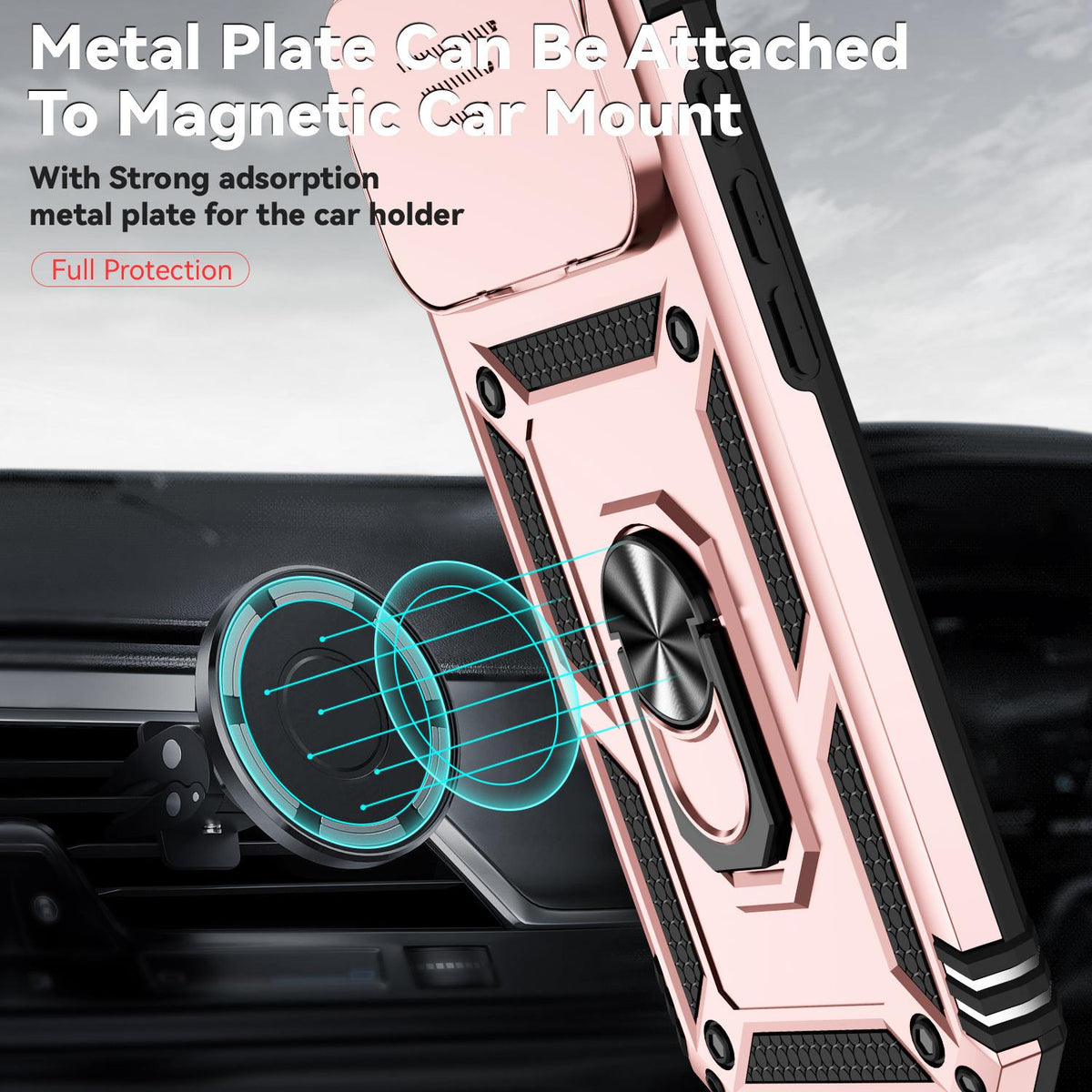 Compatible with iPhone 18 Pro Max Sliding Camshield Holder Phone Case - Rose Gold