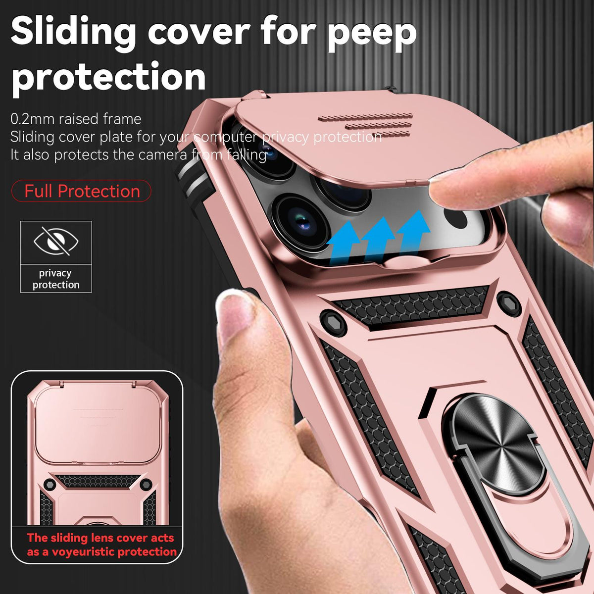 Compatible with iPhone 18 Pro Max Sliding Camshield Holder Phone Case - Rose Gold