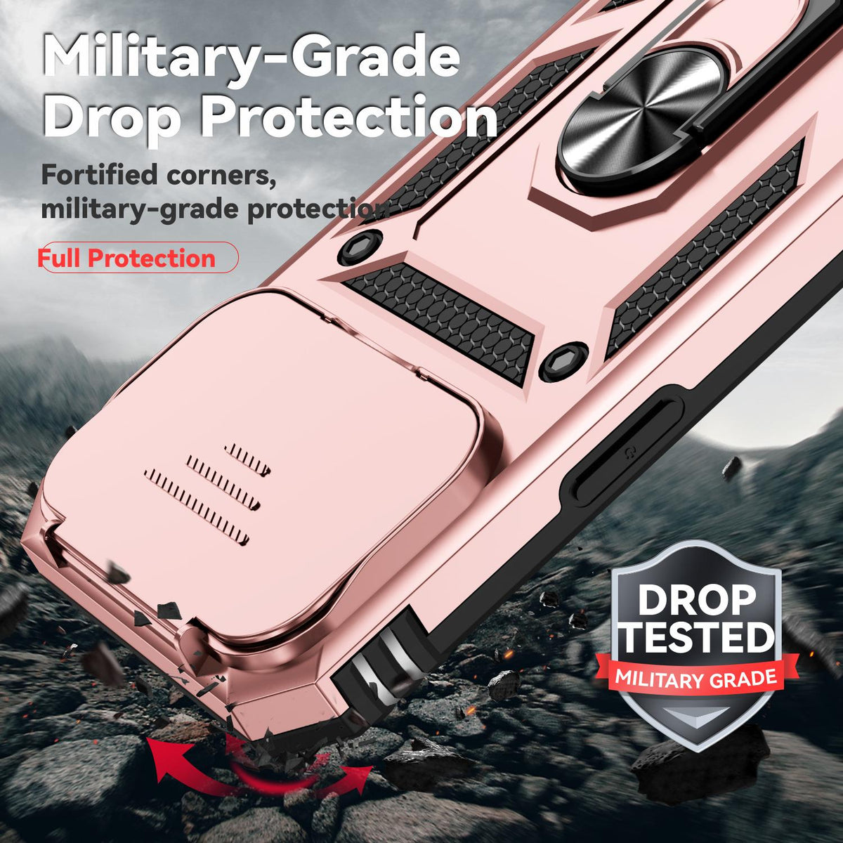 Compatible with iPhone 18 Pro Max Sliding Camshield Holder Phone Case - Rose Gold
