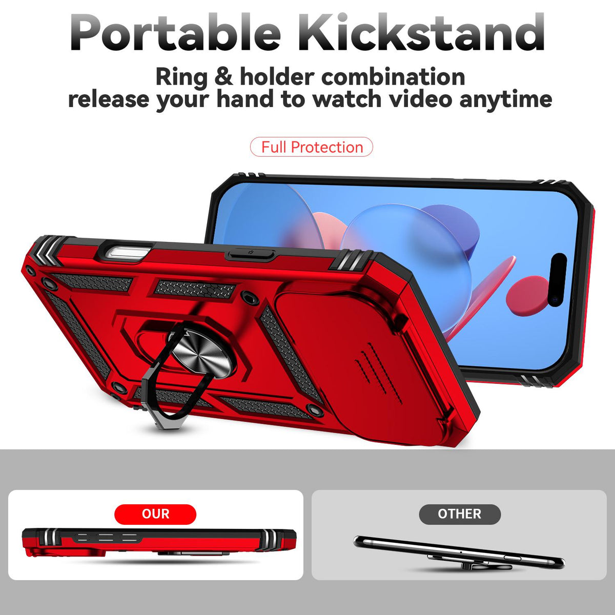 Compatible with iPhone 18 Pro Max Sliding Camshield Holder Phone Case - Red
