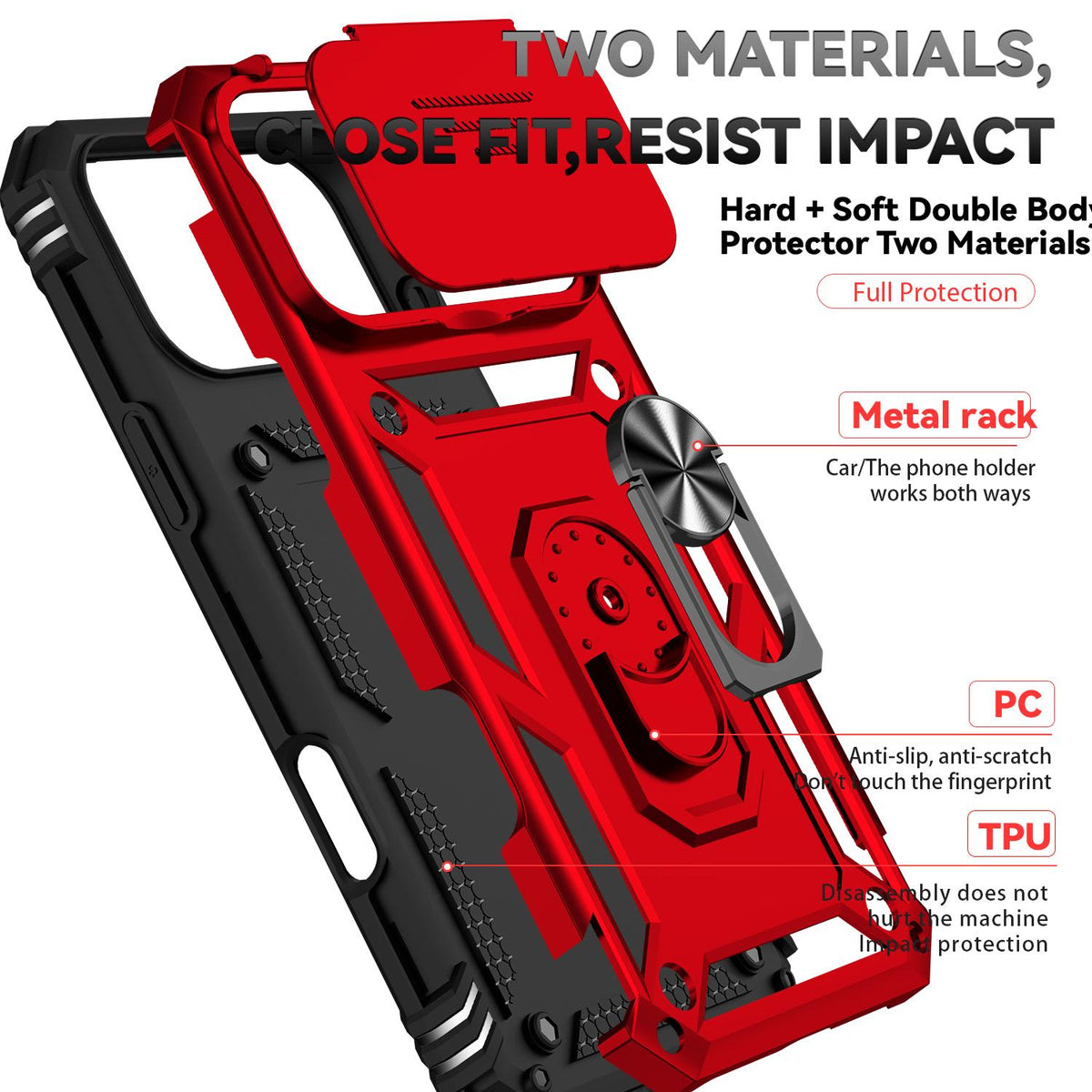 Compatible with iPhone 18 Pro Max Sliding Camshield Holder Phone Case - Red