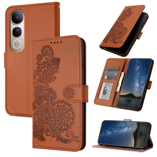 For vivo V50 Lite 4G / 5G Datura Flower Embossed Flip Leather Phone Case(Brown)