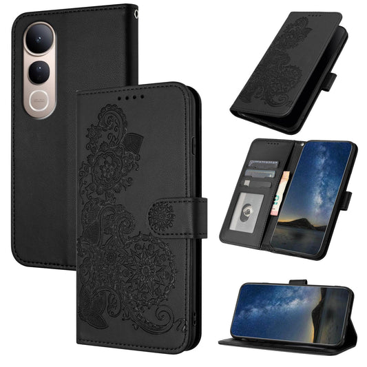For vivo V50 Lite 4G / 5G Datura Flower Embossed Flip Leather Phone Case(Black)