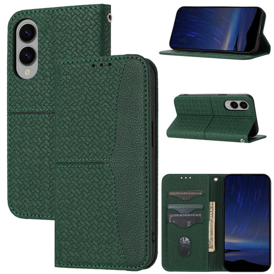 For Samsung Galaxy S25 Edge 5G Woven Texture Stitching Magnetic Leather Phone Case(Green)
