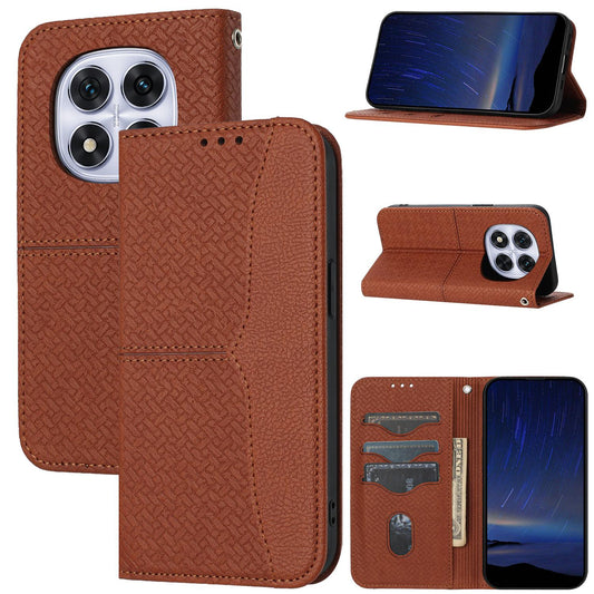For Samsung Galaxy S25 Edge 5G Woven Texture Stitching Magnetic Leather Phone Case(Brown)
