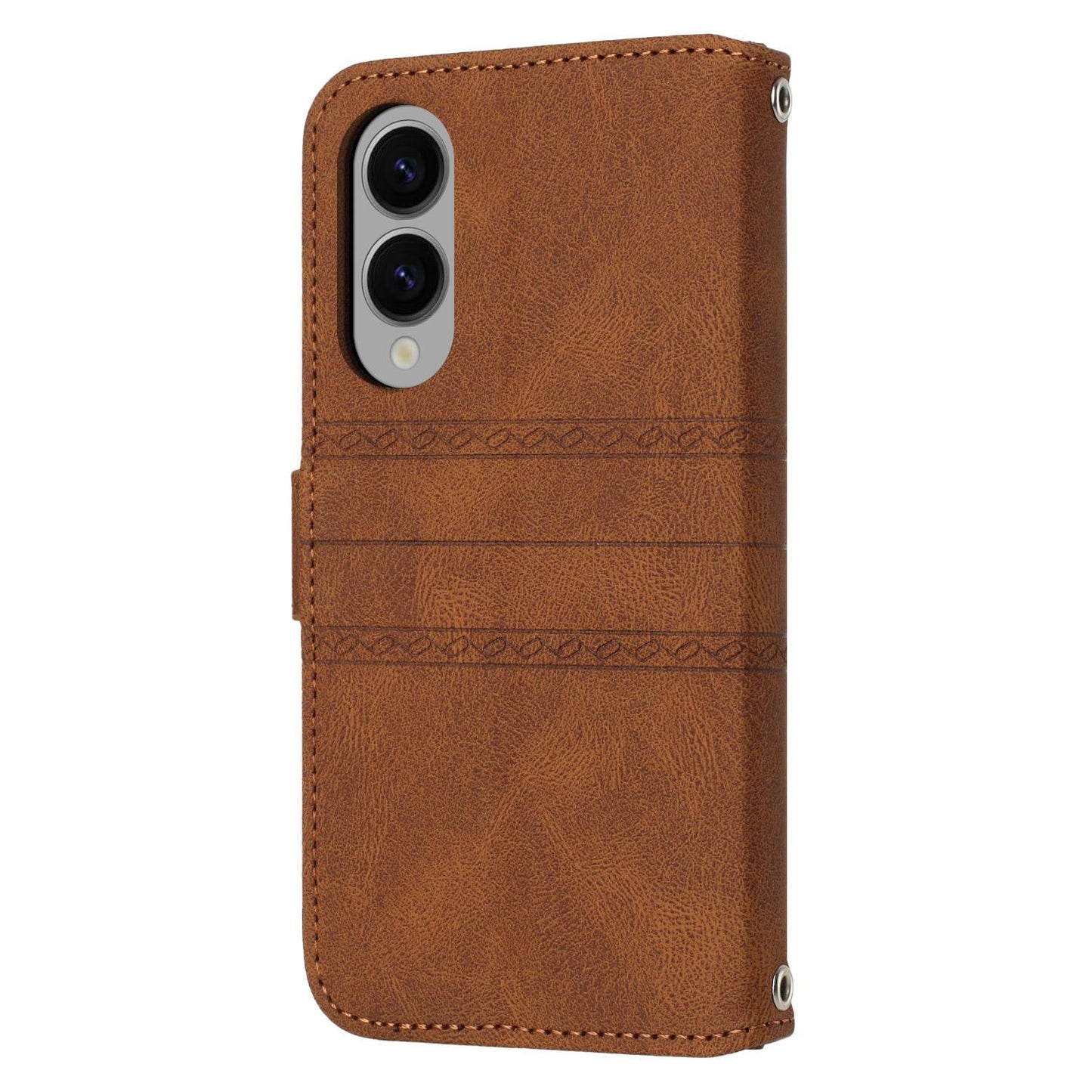 For Samsung Galaxy S25 Edge 5G Embossed Stripes Skin Feel Leather Phone Case(Brown)