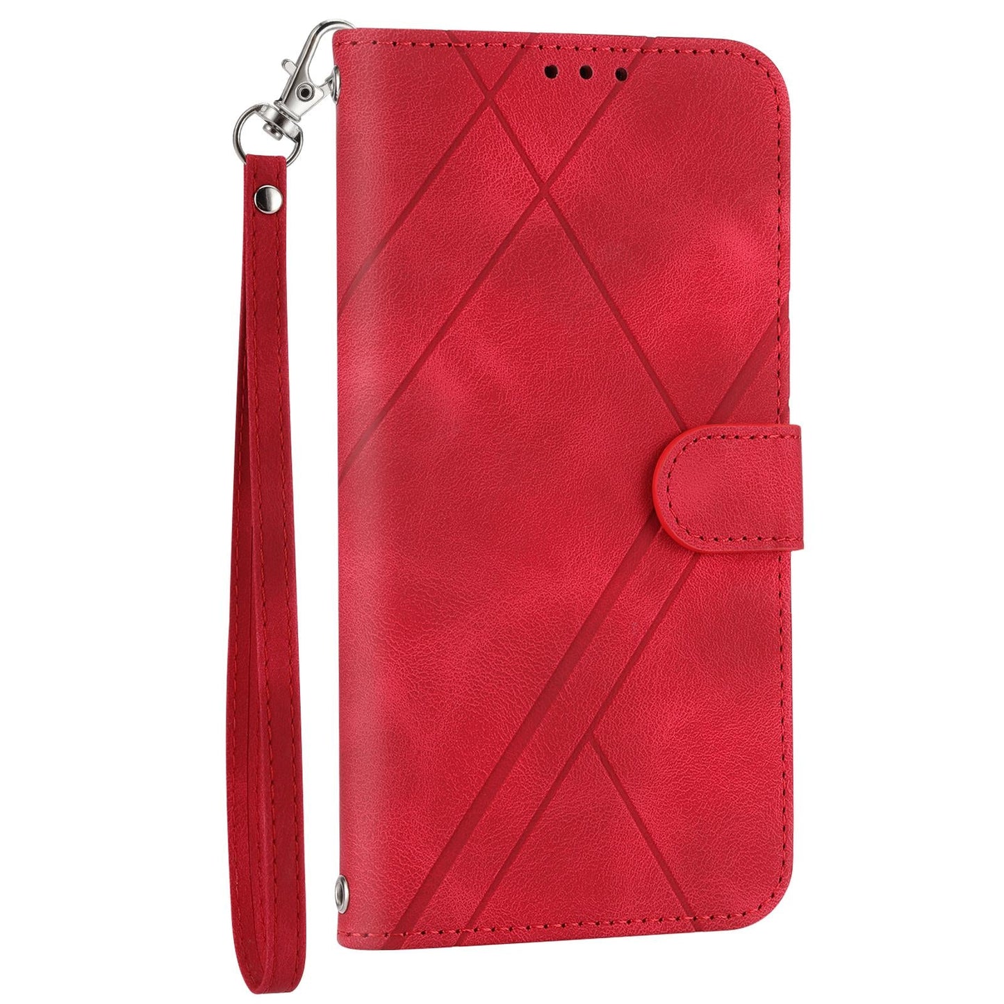 For Samsung Galaxy S25 Edge 5G Embossed Line Leather Phone Case with Lanyard(Red)