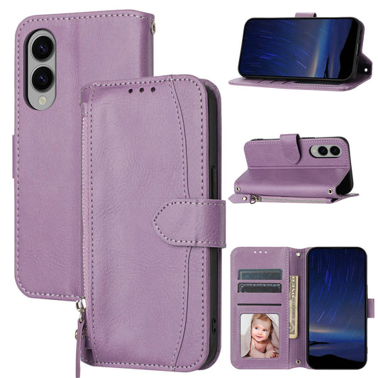 For Samsung Galaxy S25 Edge 5G Oil Skin Zipper Wallet Leather Phone Case(Purple)