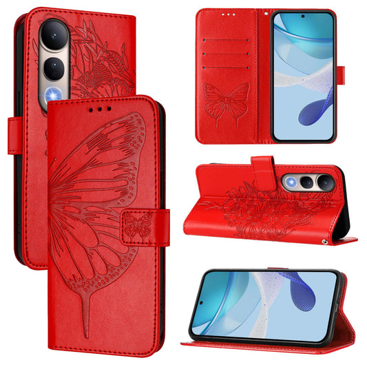 For vivo V50 Lite 5G Embossed Butterfly Leather Phone Case(Red)