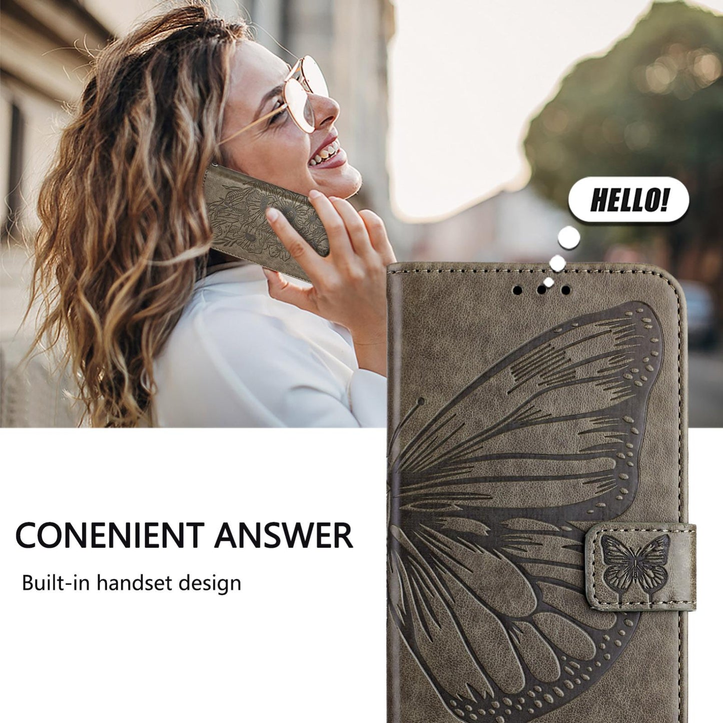 For vivo V50 Lite 5G Embossed Butterfly Leather Phone Case(Grey)