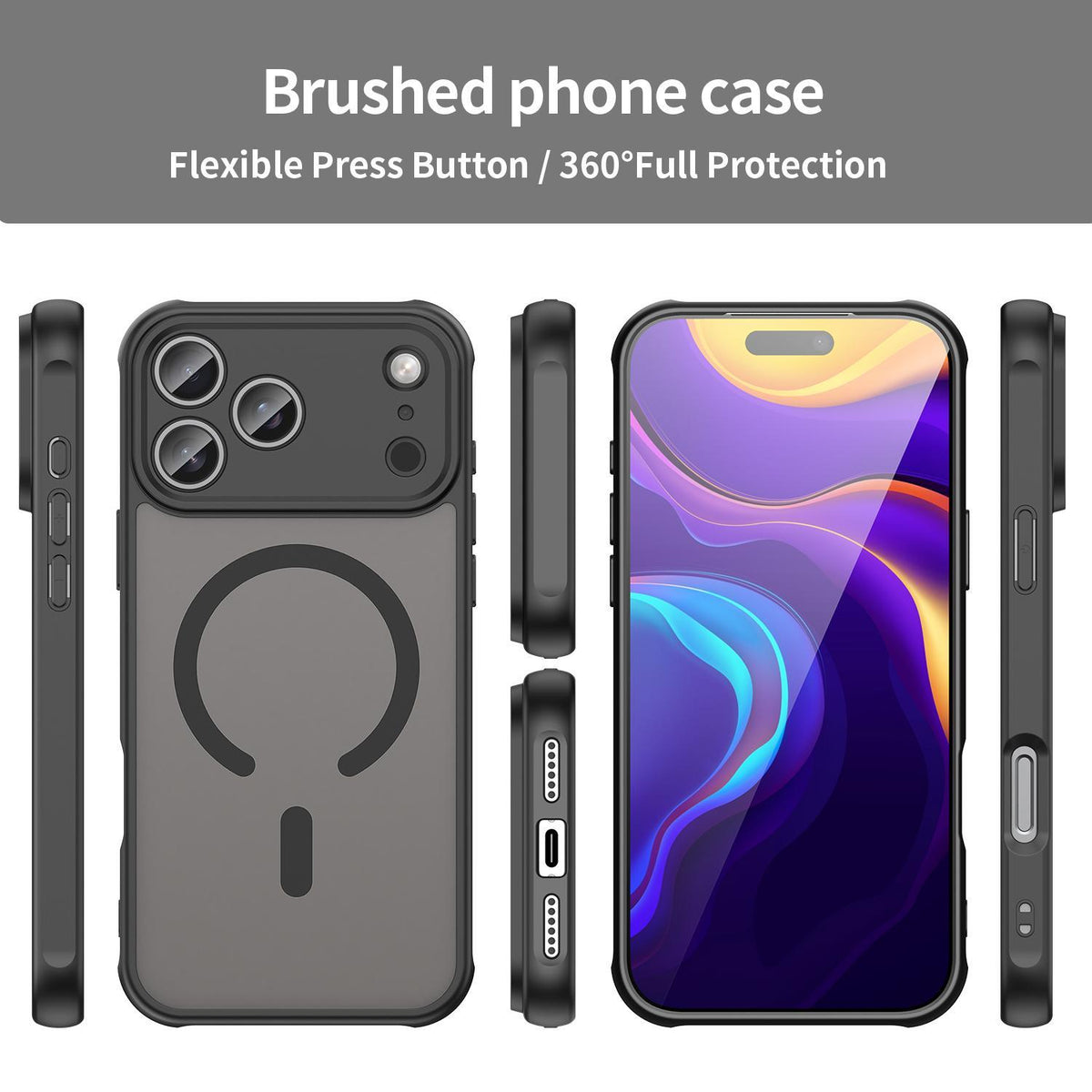 Compatible with iPhone 18 Pro Max Fan Dun Series TPU Dual-Layer PC Frosted Magsafe Phone Case - Black