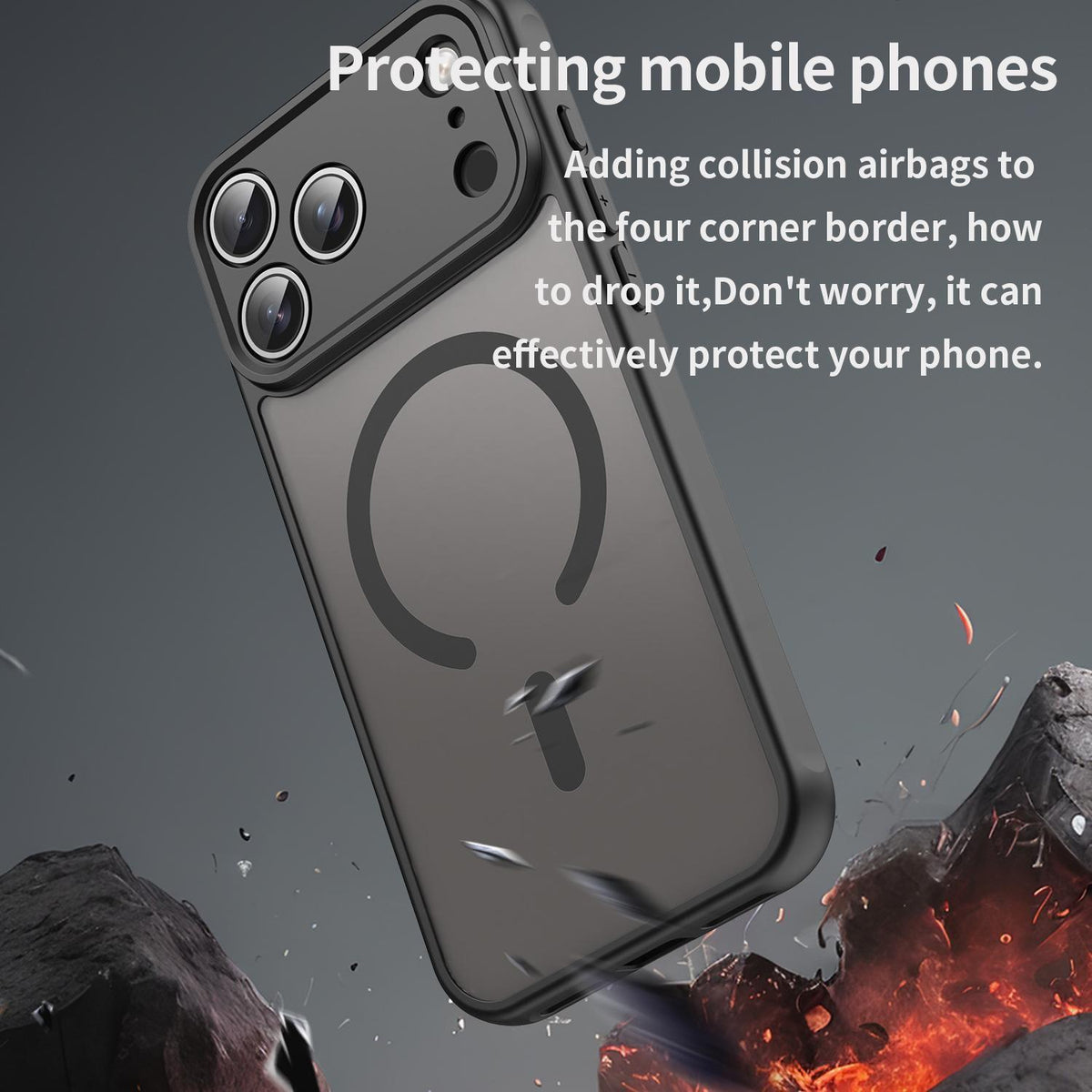 Compatible with iPhone 18 Pro Max Fan Dun Series TPU Dual-Layer PC Frosted Magsafe Phone Case - Black