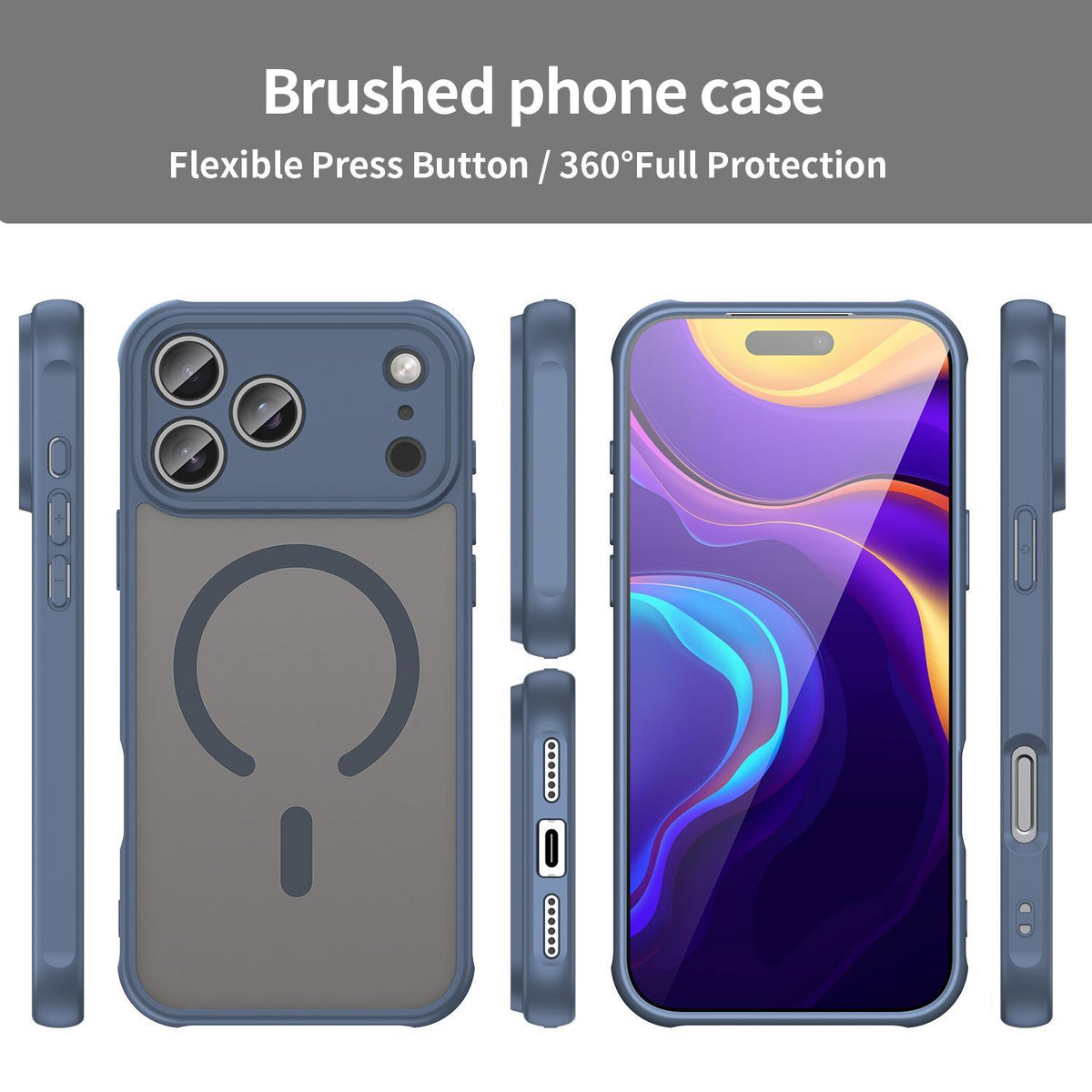 Compatible with iPhone 18 Pro Max Fan Dun Series TPU Dual-Layer PC Frosted Magsafe Phone Case - Blue