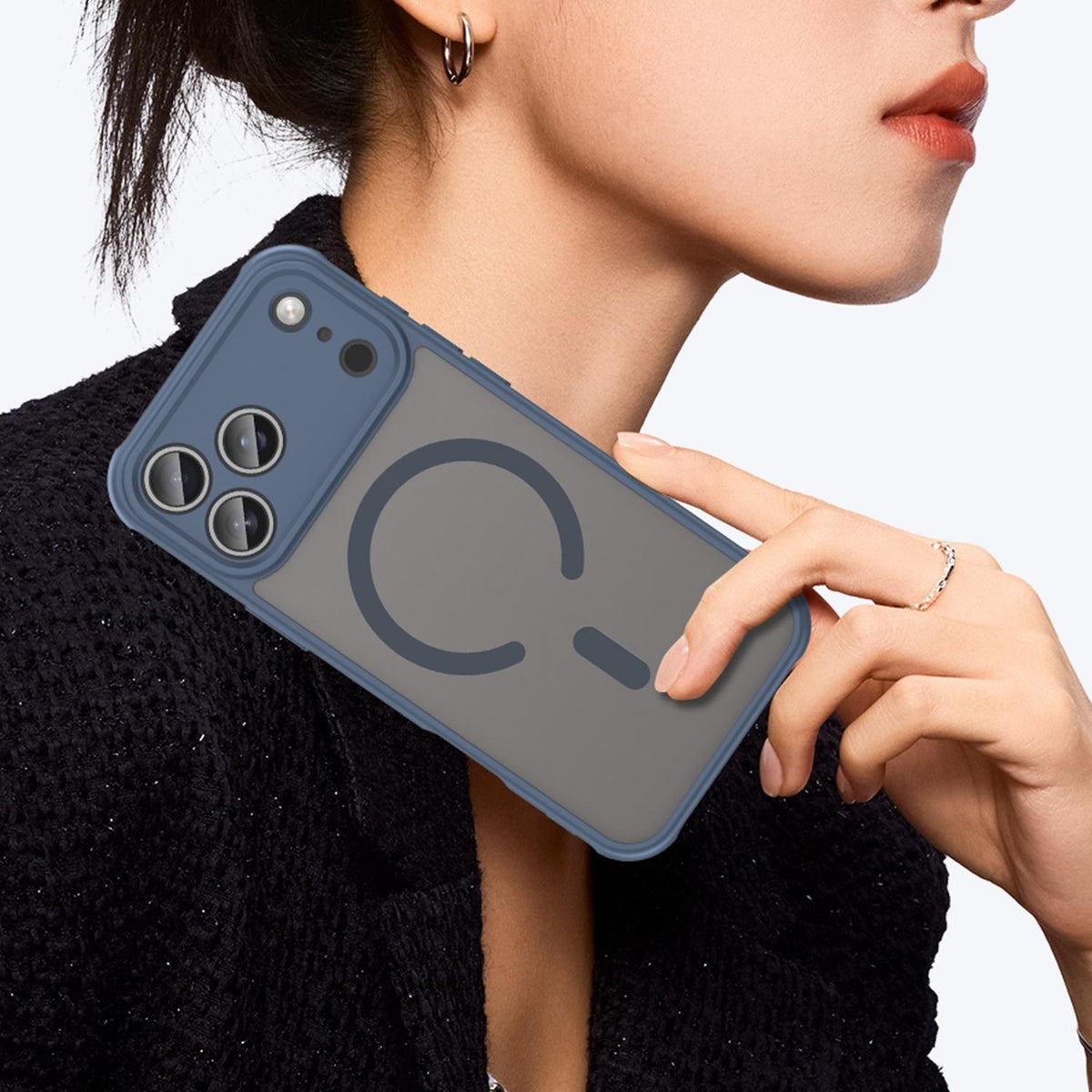 Compatible with iPhone 18 Pro Max Fan Dun Series TPU Dual-Layer PC Frosted Magsafe Phone Case - Blue