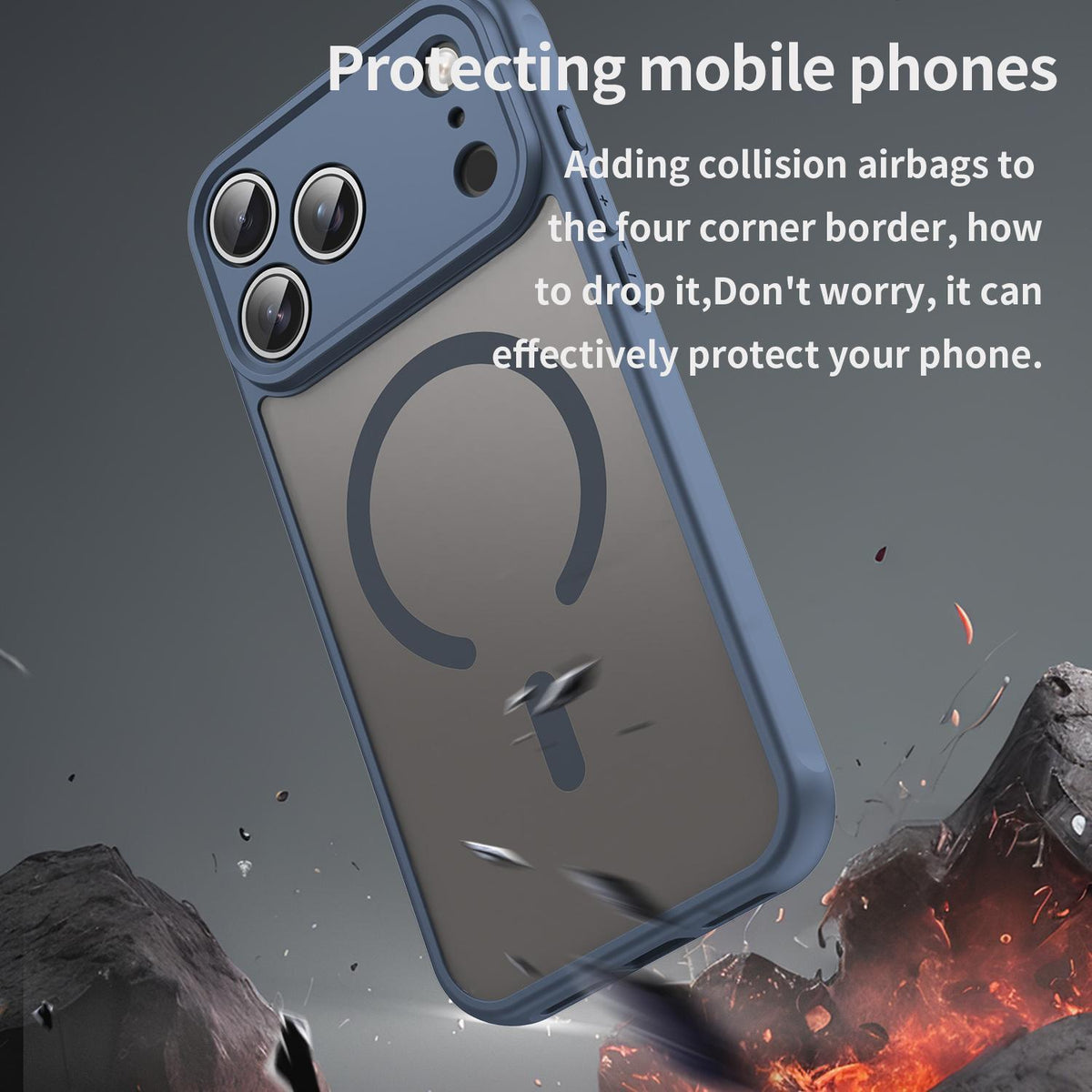 Compatible with iPhone 18 Pro Max Fan Dun Series TPU Dual-Layer PC Frosted Magsafe Phone Case - Blue