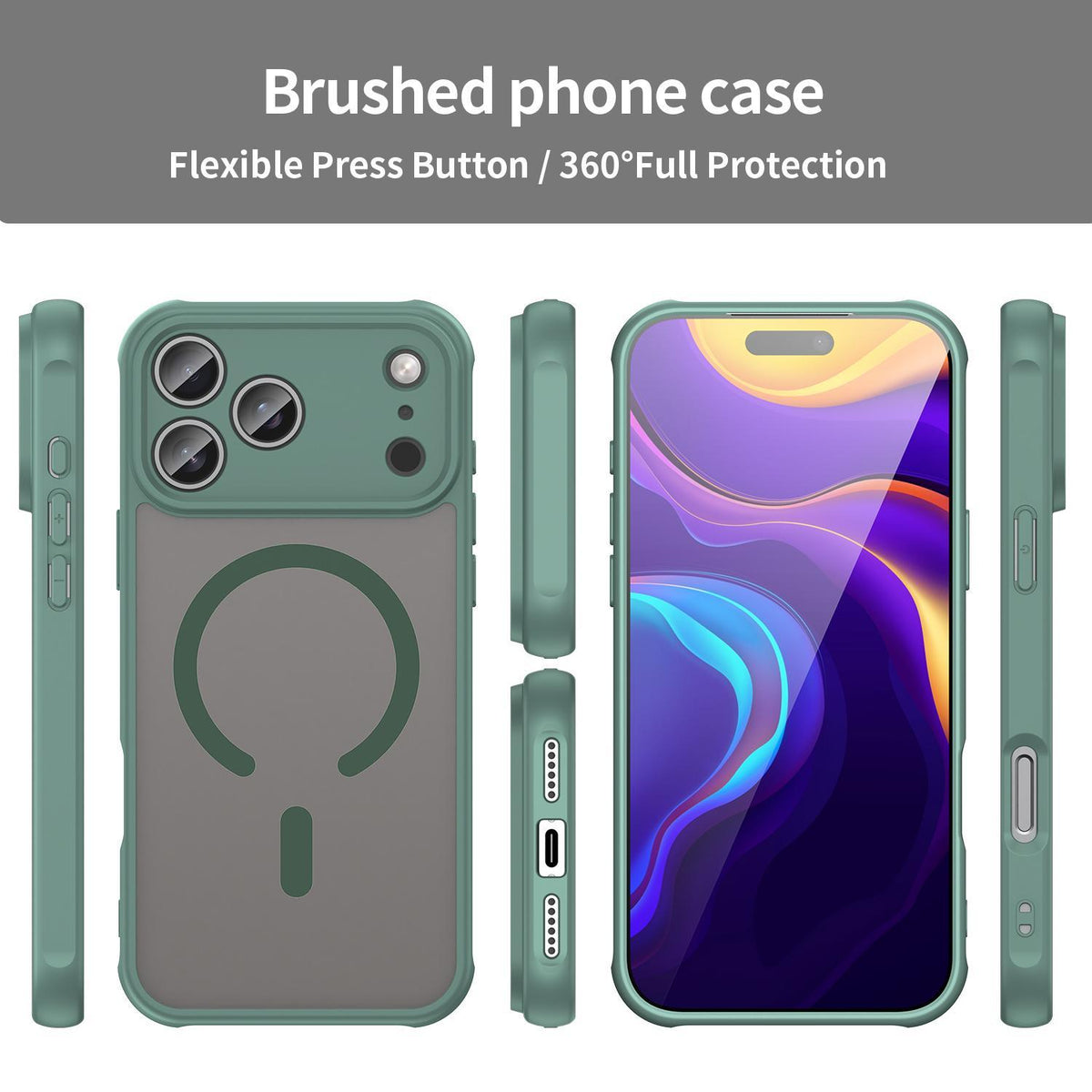 Compatible with iPhone 18 Pro Max Fan Dun Series TPU Dual-Layer PC Frosted Magsafe Phone Case - Green