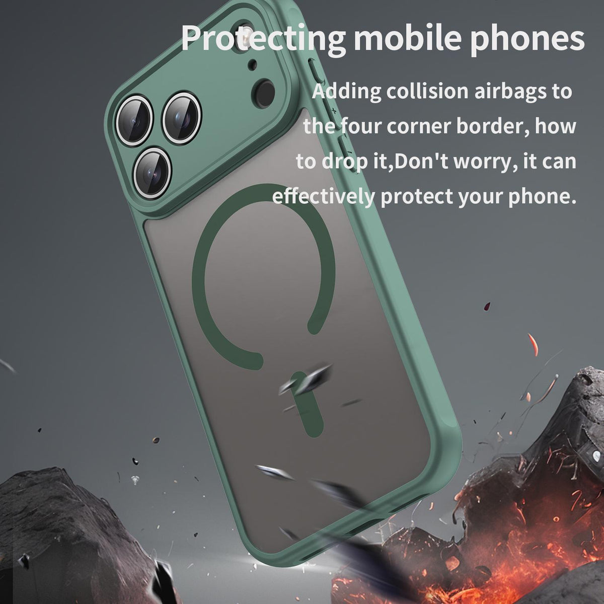 Compatible with iPhone 18 Pro Max Fan Dun Series TPU Dual-Layer PC Frosted Magsafe Phone Case - Green