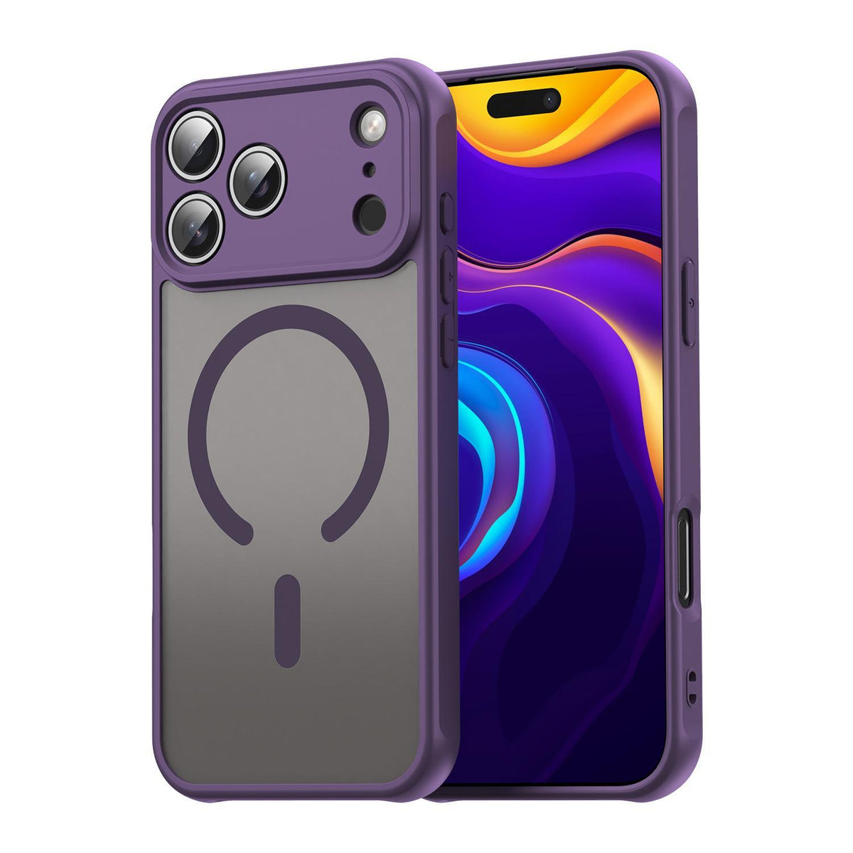 Compatible with iPhone 18 Pro Max Fan Dun Series TPU Dual-Layer PC Frosted Magsafe Phone Case - Purple