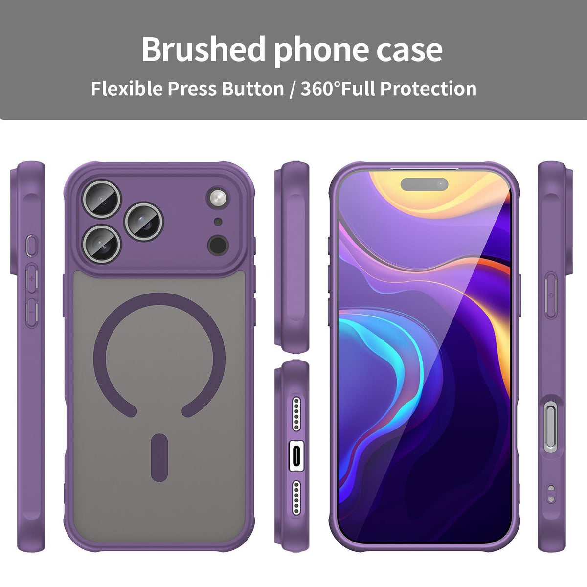 Compatible with iPhone 18 Pro Max Fan Dun Series TPU Dual-Layer PC Frosted Magsafe Phone Case - Purple