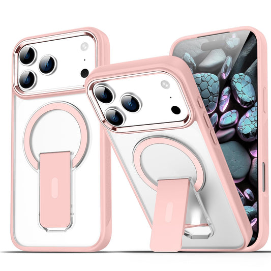 Compatible with iPhone 18 Pro Max & 17 Pro Max Acrylic Dual-Layer TPU MagSafe Holder Phone Case - Pink