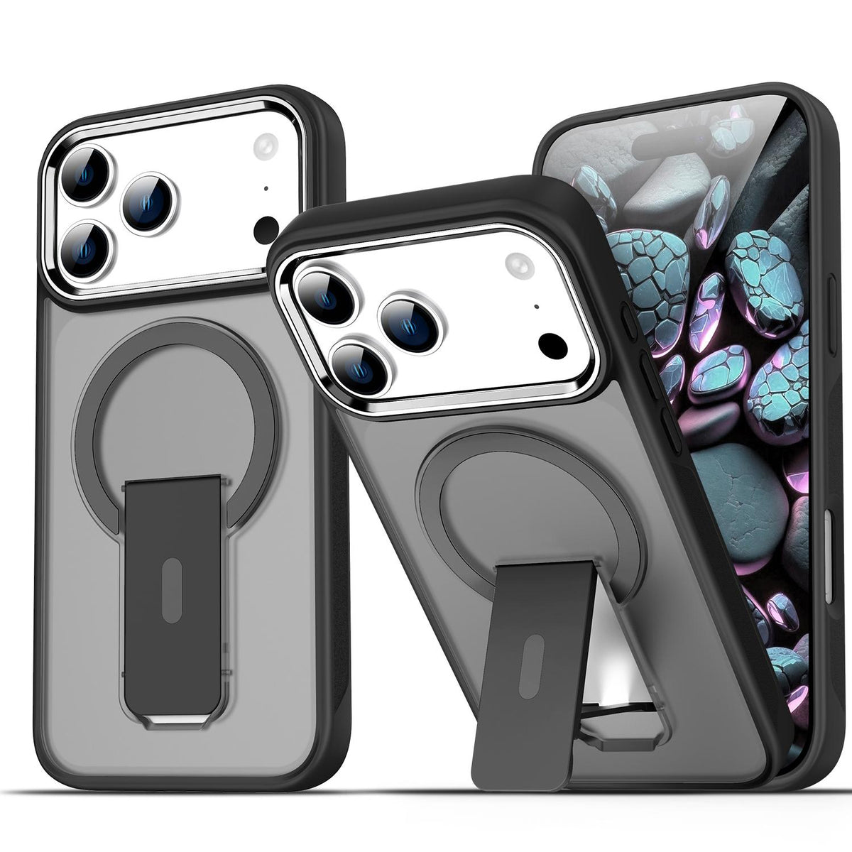 Compatible with iPhone 18 Pro Max & 17 Pro Max Acrylic Dual-Layer TPU MagSafe Holder Phone Case - Transparent Black