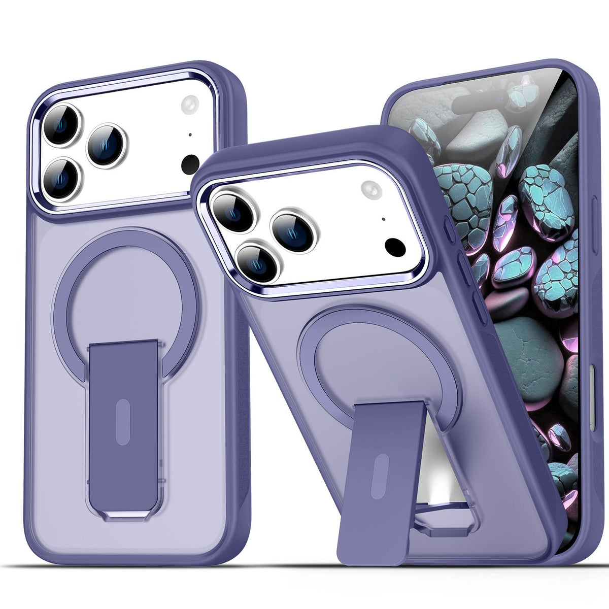 Compatible with iPhone 18 Pro & 17 Pro Acrylic Dual-Layer TPU MagSafe Holder Phone Case - Dark Night Purple