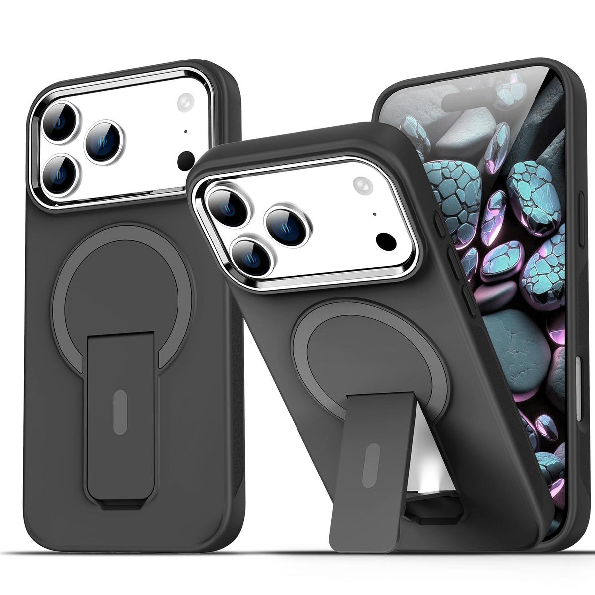 Compatible with iPhone 18 Pro & 17 Pro Acrylic Dual-Layer TPU MagSafe Holder Phone Case - Black