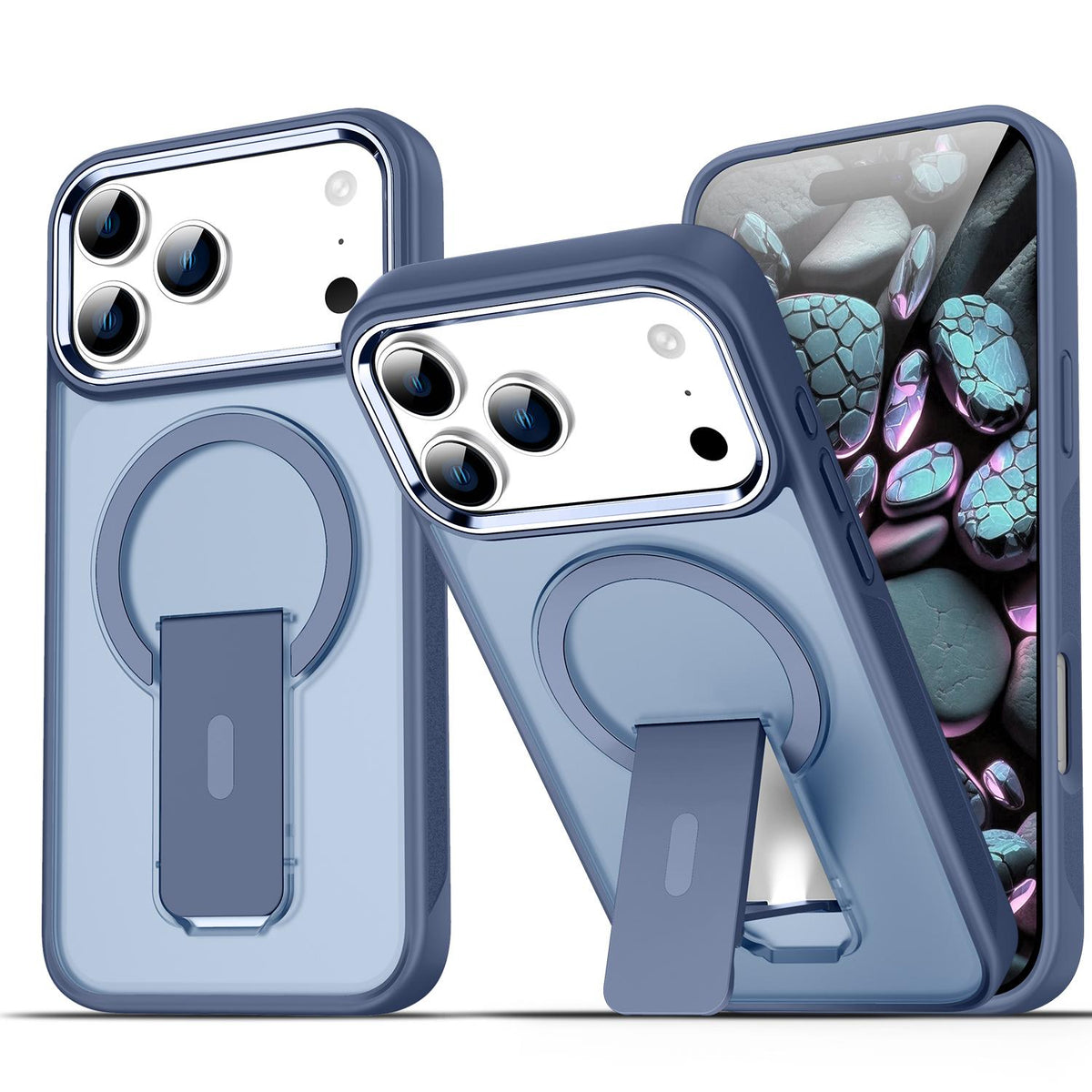 Compatible with iPhone 18 Pro & 17 Pro Acrylic Dual-Layer TPU MagSafe Holder Phone Case - Dark Blue
