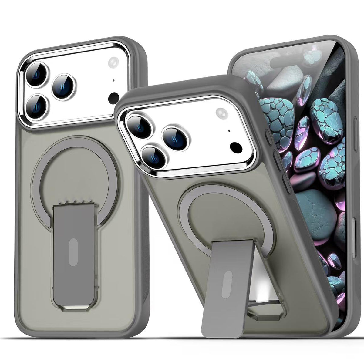 Compatible with iPhone 18 Pro & 17 Pro Acrylic Dual-Layer TPU MagSafe Holder Phone Case - Titanium Grey