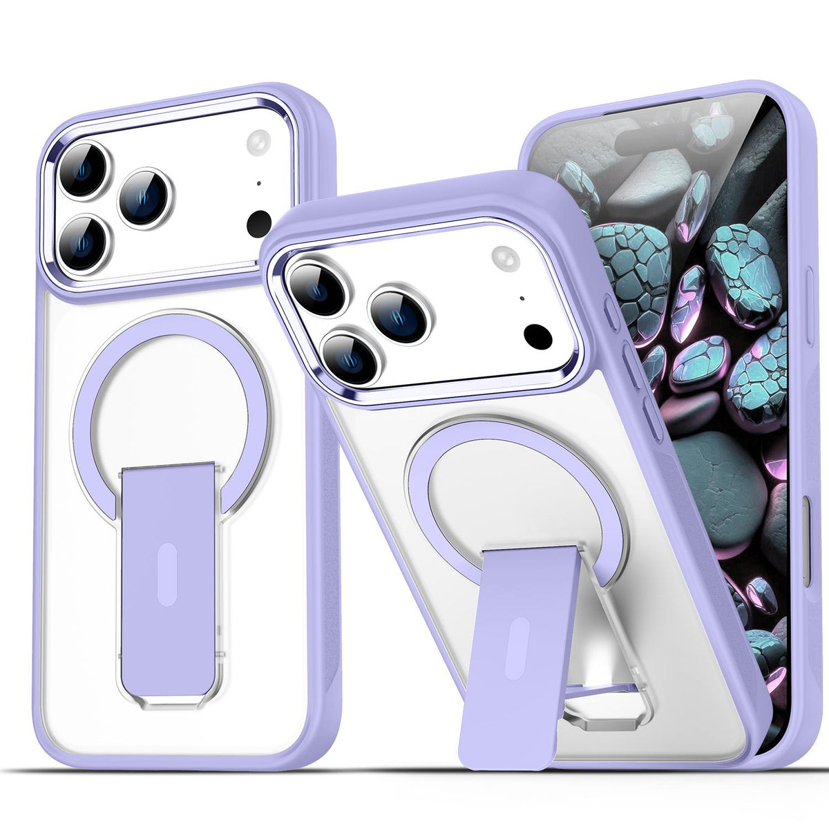 Compatible with iPhone 18 Pro & 17 Pro Acrylic Dual-Layer TPU MagSafe Holder Phone Case - Lavender Purple