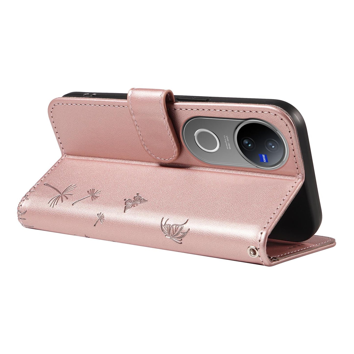 For vivo V50 5G Global Dandelion Embossed Pattern Flip Leather Phone Case(Rose Gold)