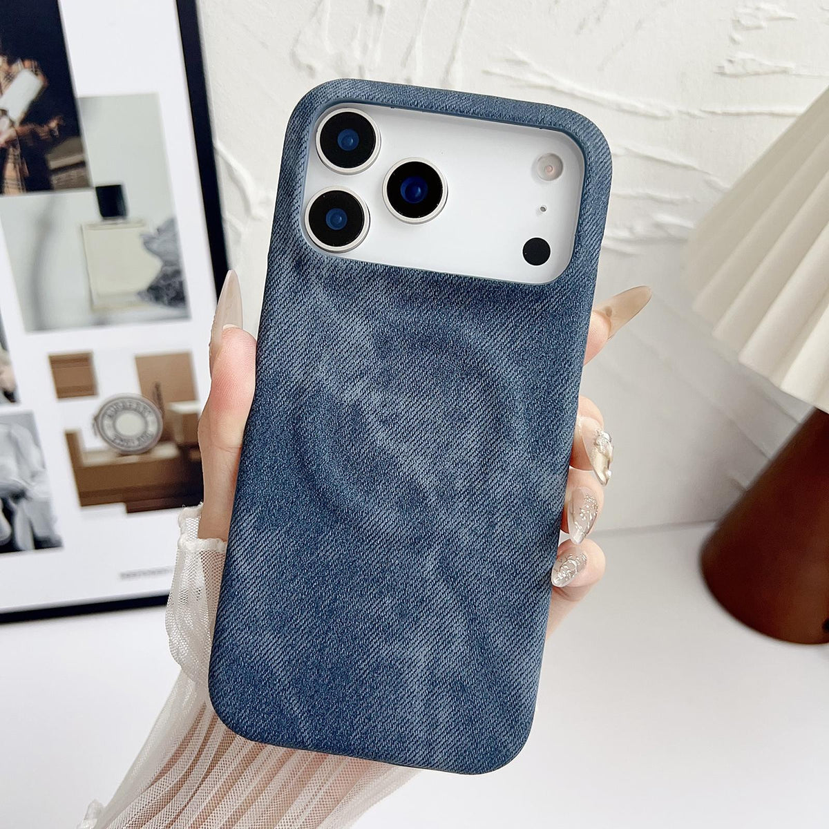 Compatible with iPhone 18 Pro Max Denim MagSafe Magnetic PC + PU Phone Case - Dark Blue