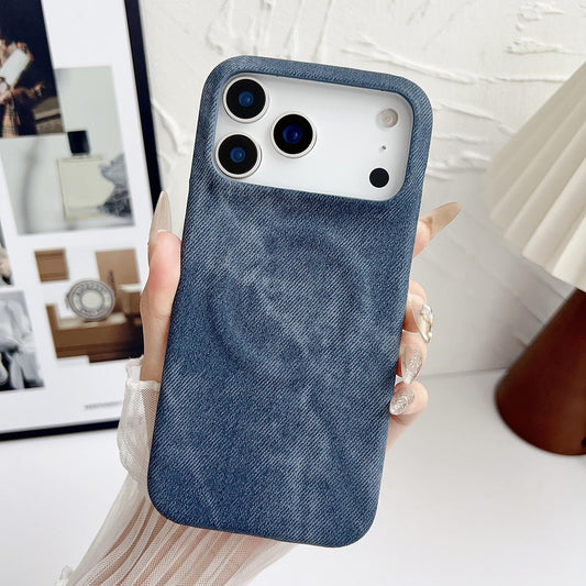 Compatible with iPhone 18 Pro Max Denim MagSafe Magnetic PC + PU Phone Case - Dark Blue
