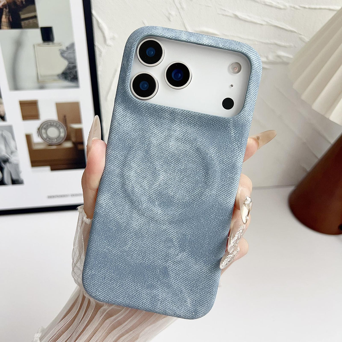 Compatible with iPhone 18 Pro Max Denim MagSafe Magnetic PC + PU Phone Case - Light Blue