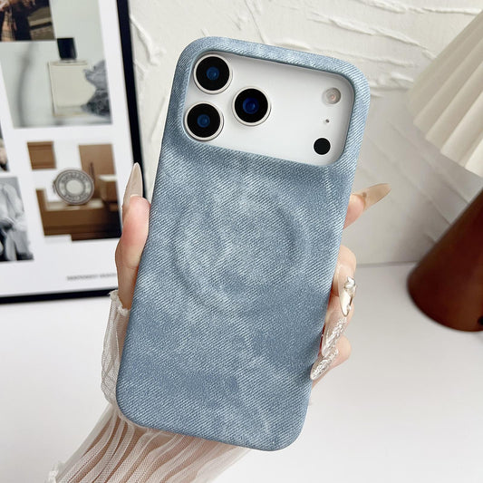 Compatible with iPhone 18 Pro Max Denim MagSafe Magnetic PC + PU Phone Case - Light Blue