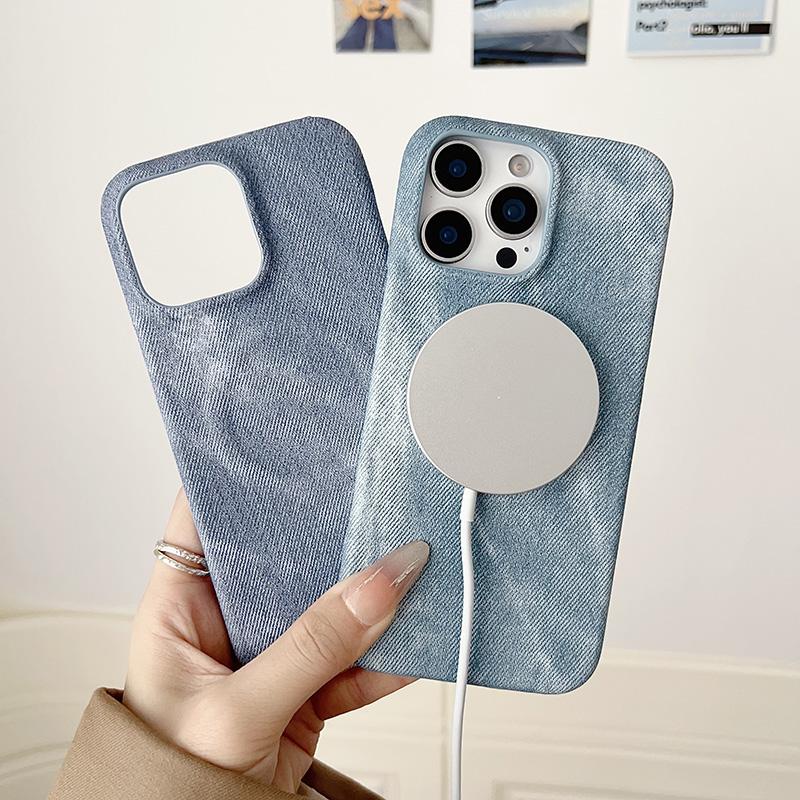 Compatible with iPhone 18 Pro Max Denim MagSafe Magnetic PC + PU Phone Case - Dark Grey