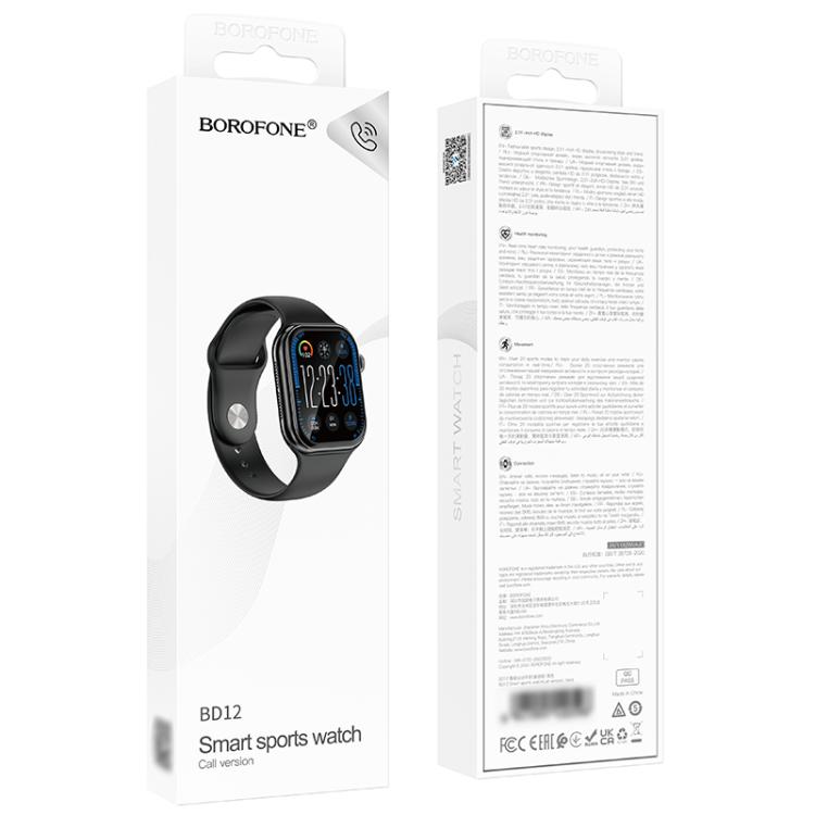 BOROFONE BD12 Smart Sports Watch, 2.01 inch Screen, Support BT Call(Black)