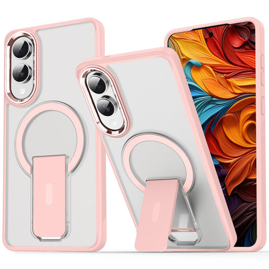 For Samsung Galaxy S25 Edge 5G Acrylic Hybrid TPU MagSafe Holder Phone Case(Pink)