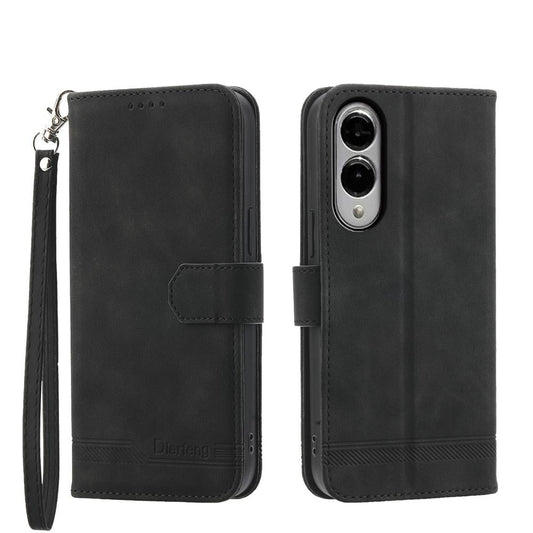 For Samsung Galaxy S25 Edge 5G Dierfeng Dream Line TPU Hybrid PU Leather Phone Case(Black)