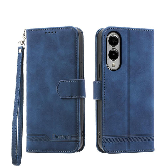 For Samsung Galaxy S25 Edge 5G Dierfeng Dream Line TPU Hybrid PU Leather Phone Case(Blue)