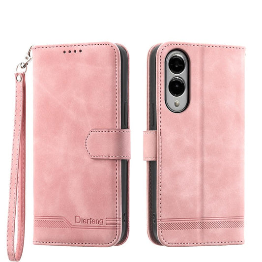 For Samsung Galaxy S25 Edge 5G Dierfeng Dream Line TPU Hybrid PU Leather Phone Case(Pink)