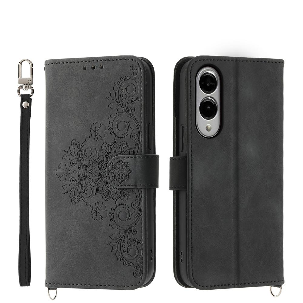 For Samsung Galaxy S25 Edge 5G Skin Feel Flowers Embossed Wallet Leather Phone Case(Black)