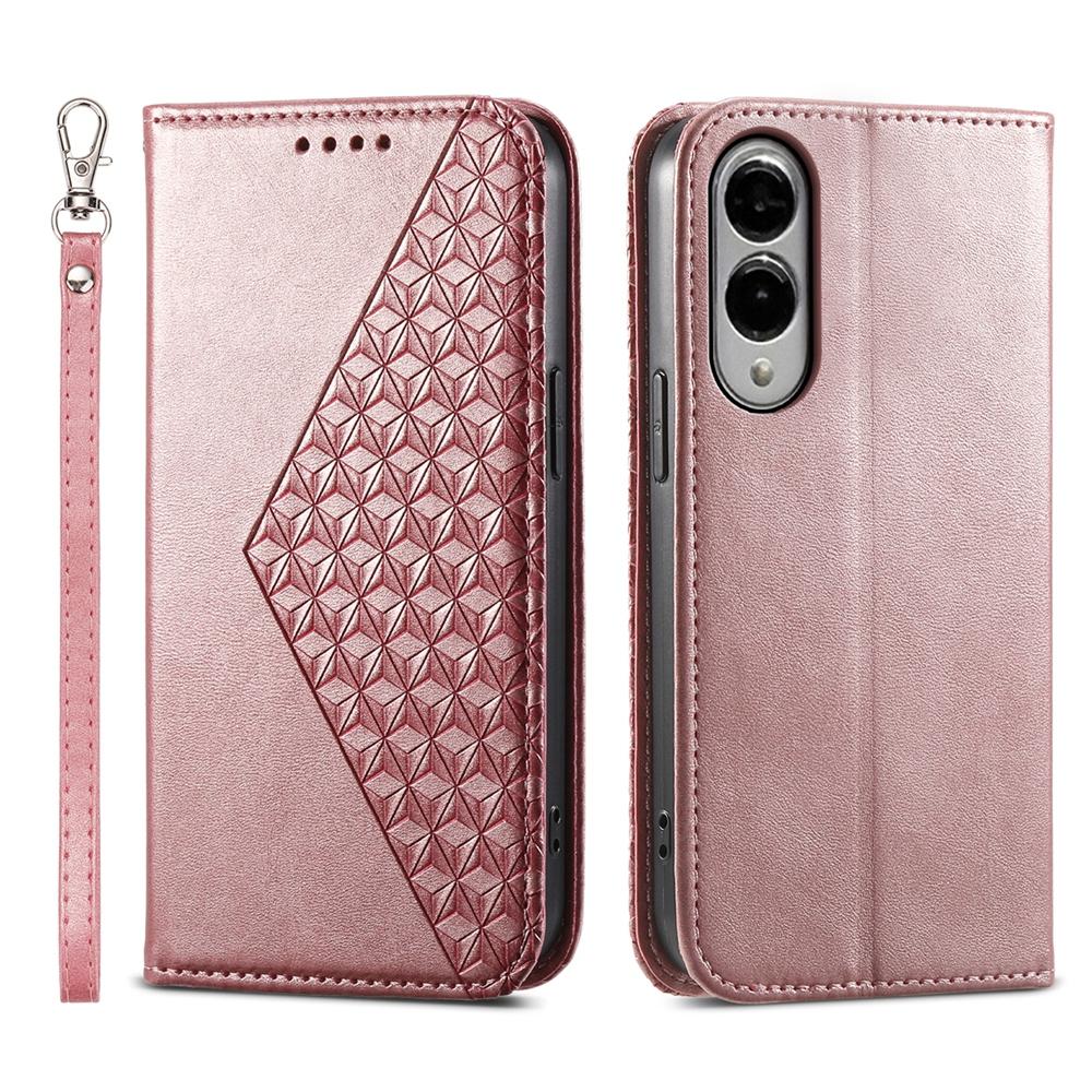 For Samsung Galaxy S25 Edge 5G Cubic Grid Calf Texture Magnetic Leather Phone Case(Rose Gold)