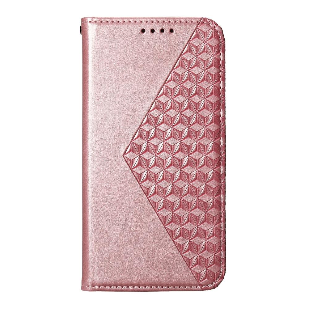 For Samsung Galaxy S25 Edge 5G Cubic Grid Calf Texture Magnetic Leather Phone Case(Rose Gold)