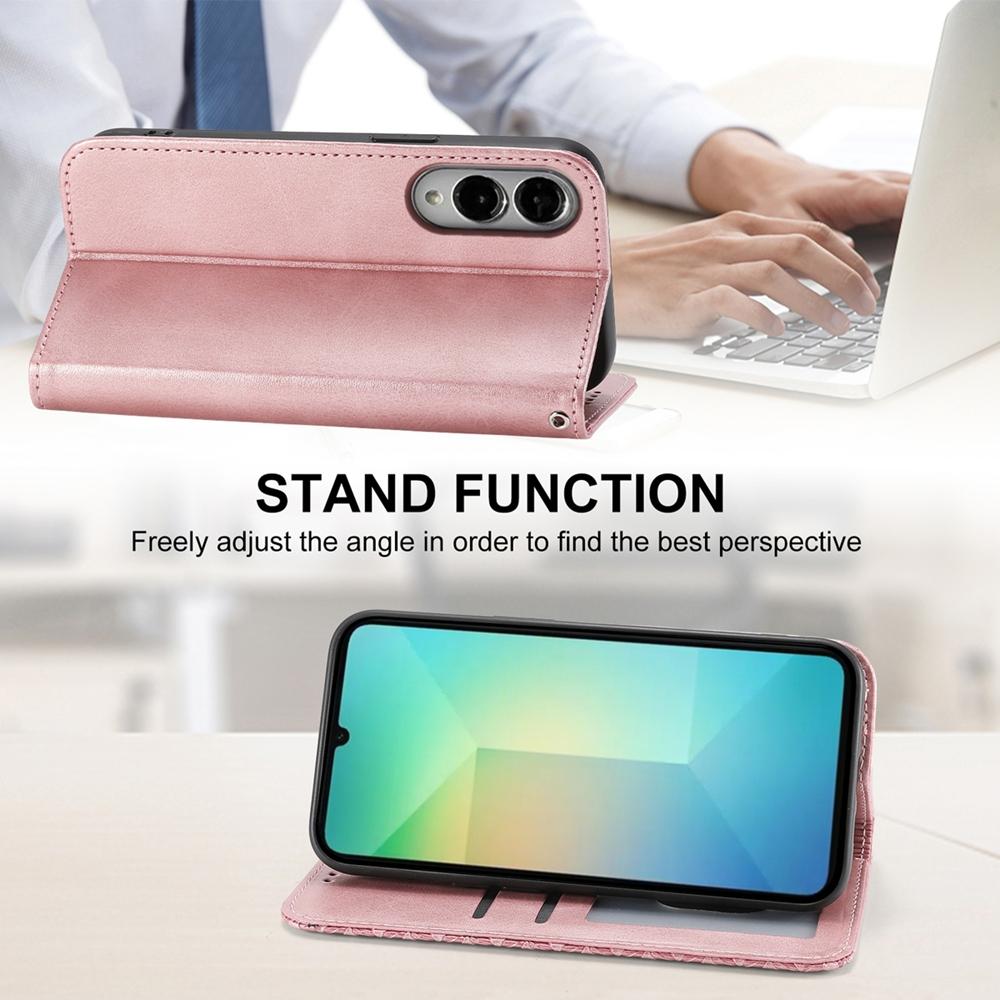For Samsung Galaxy S25 Edge 5G Cubic Grid Calf Texture Magnetic Leather Phone Case(Rose Gold)